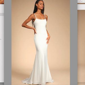 Never Worn Lulu's White Satin Sleeveless Mermaid Wedding Dress